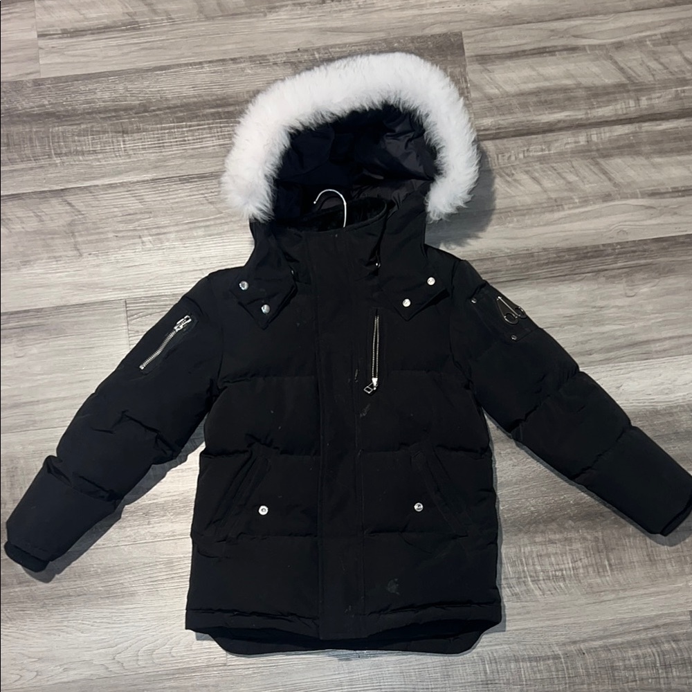 Moose Knuckles Black Jacket with White Fur Trim